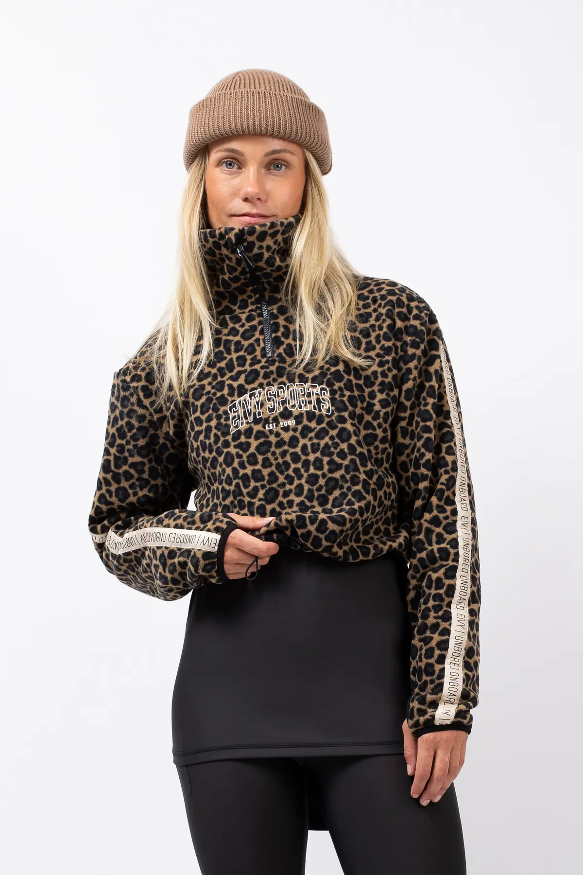 Peg Zip Cropped Fleece - Leopard