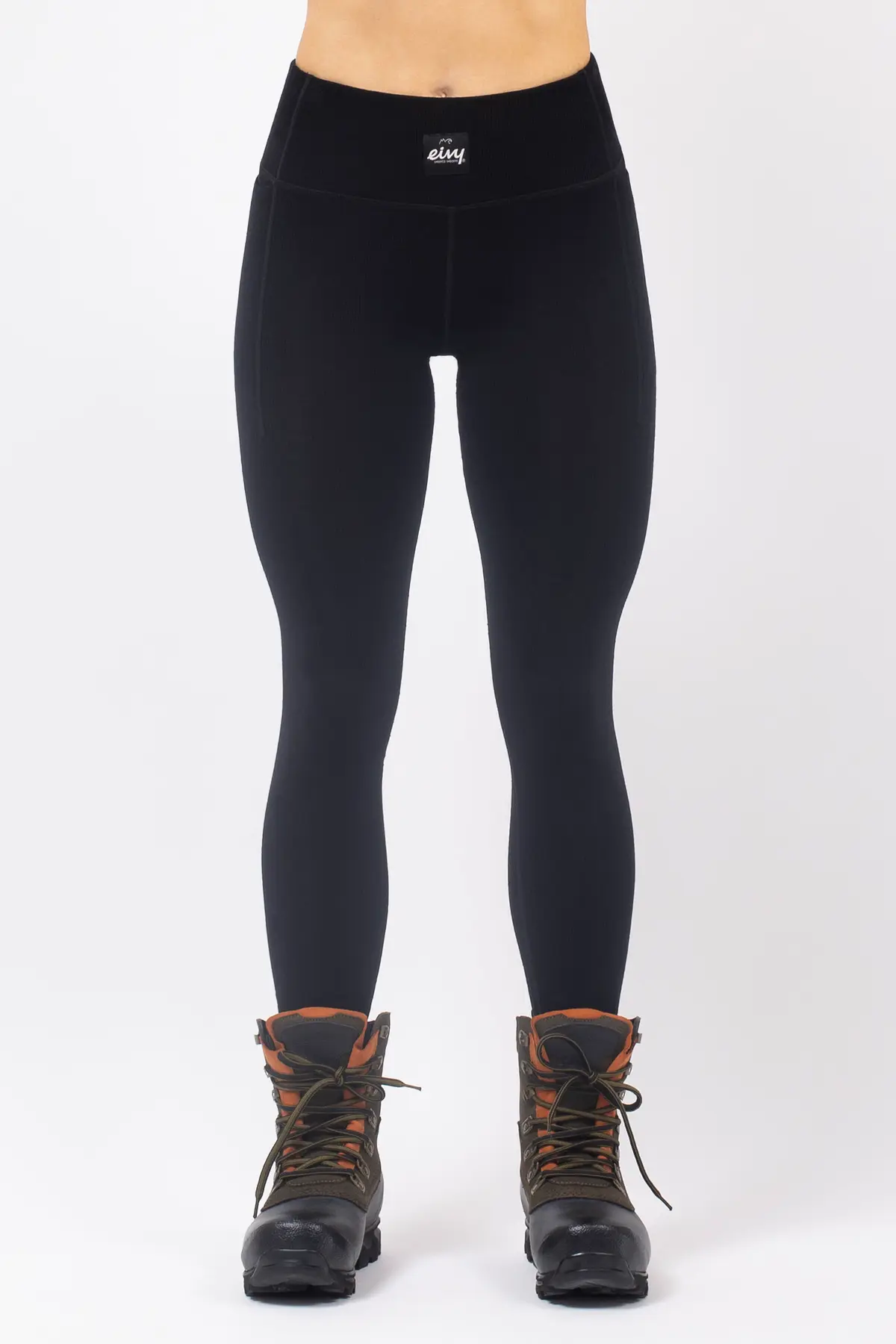 Pocket Merino Wool Rib Tights - Black