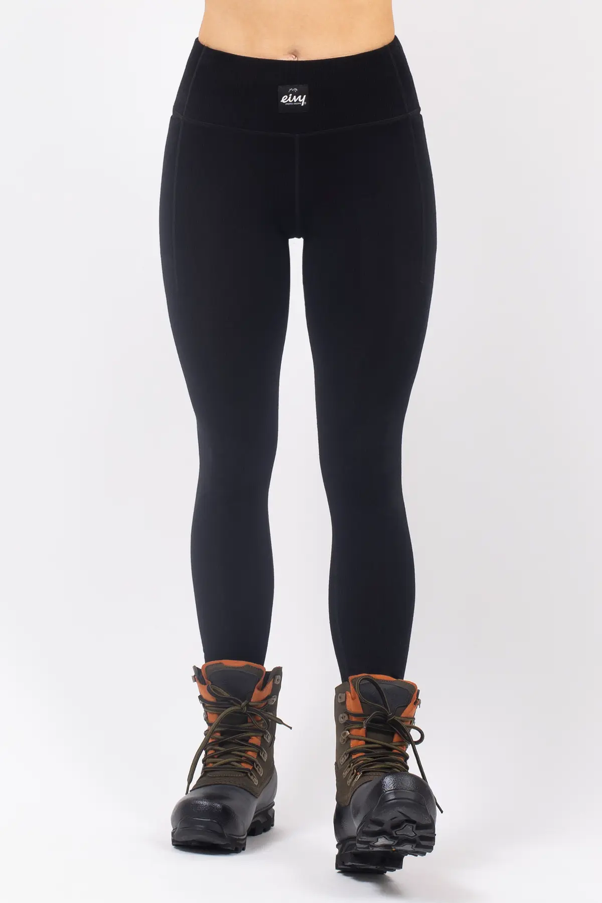Pocket Merino Wool Rib Tights - Black