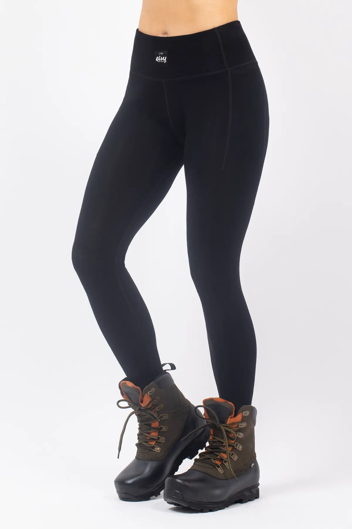 Pocket Merino Wool Rib Tights - Black