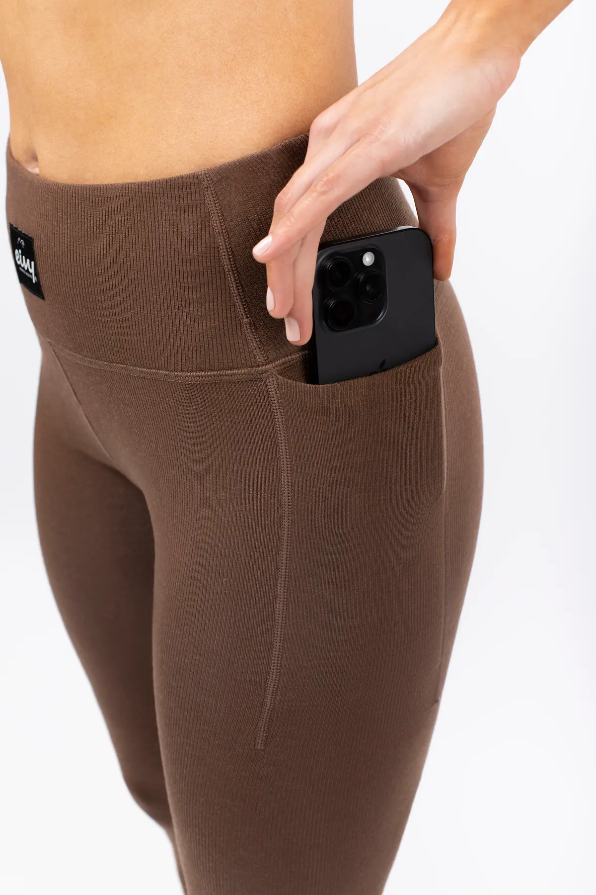 Pocket Merino Wool Rib Tights - Brown