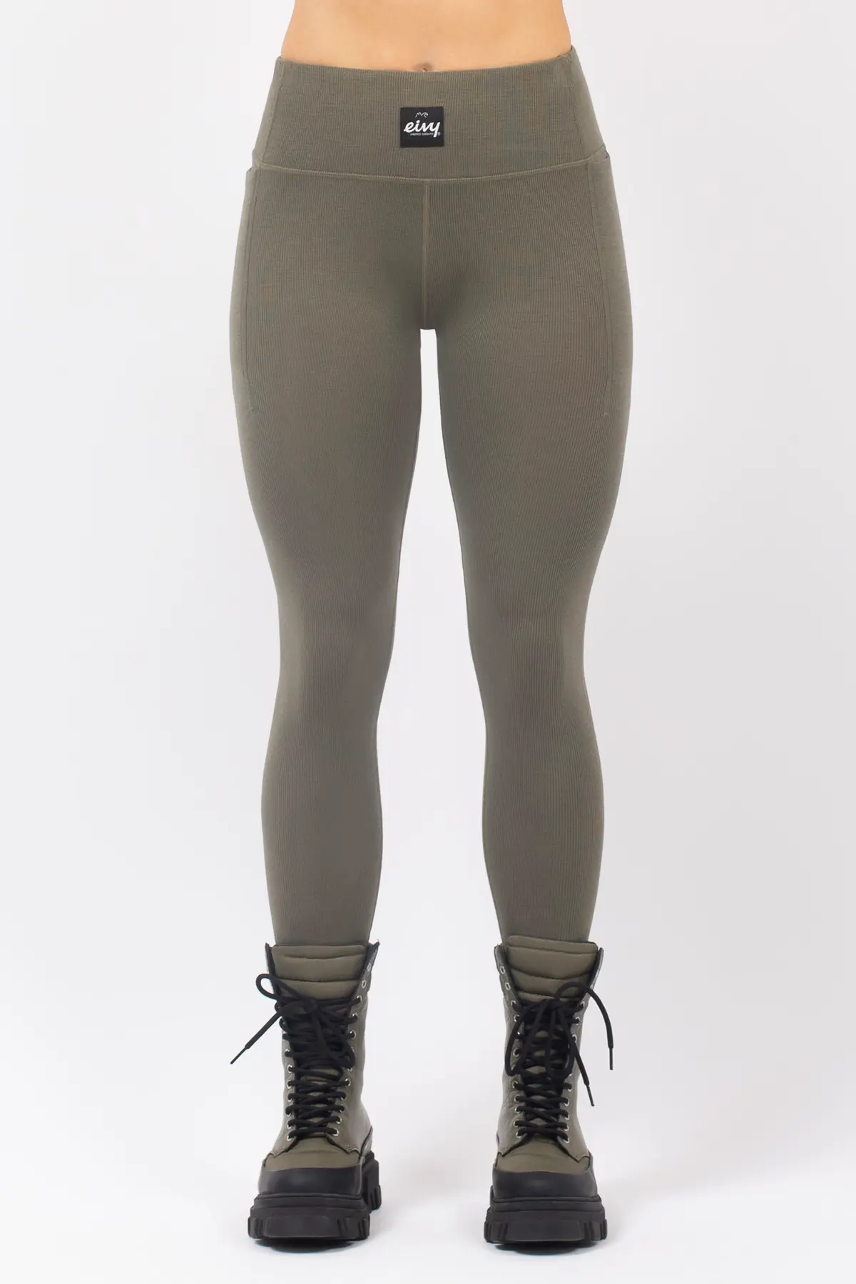 Pocket Merino Wool Rib Tights - Olive