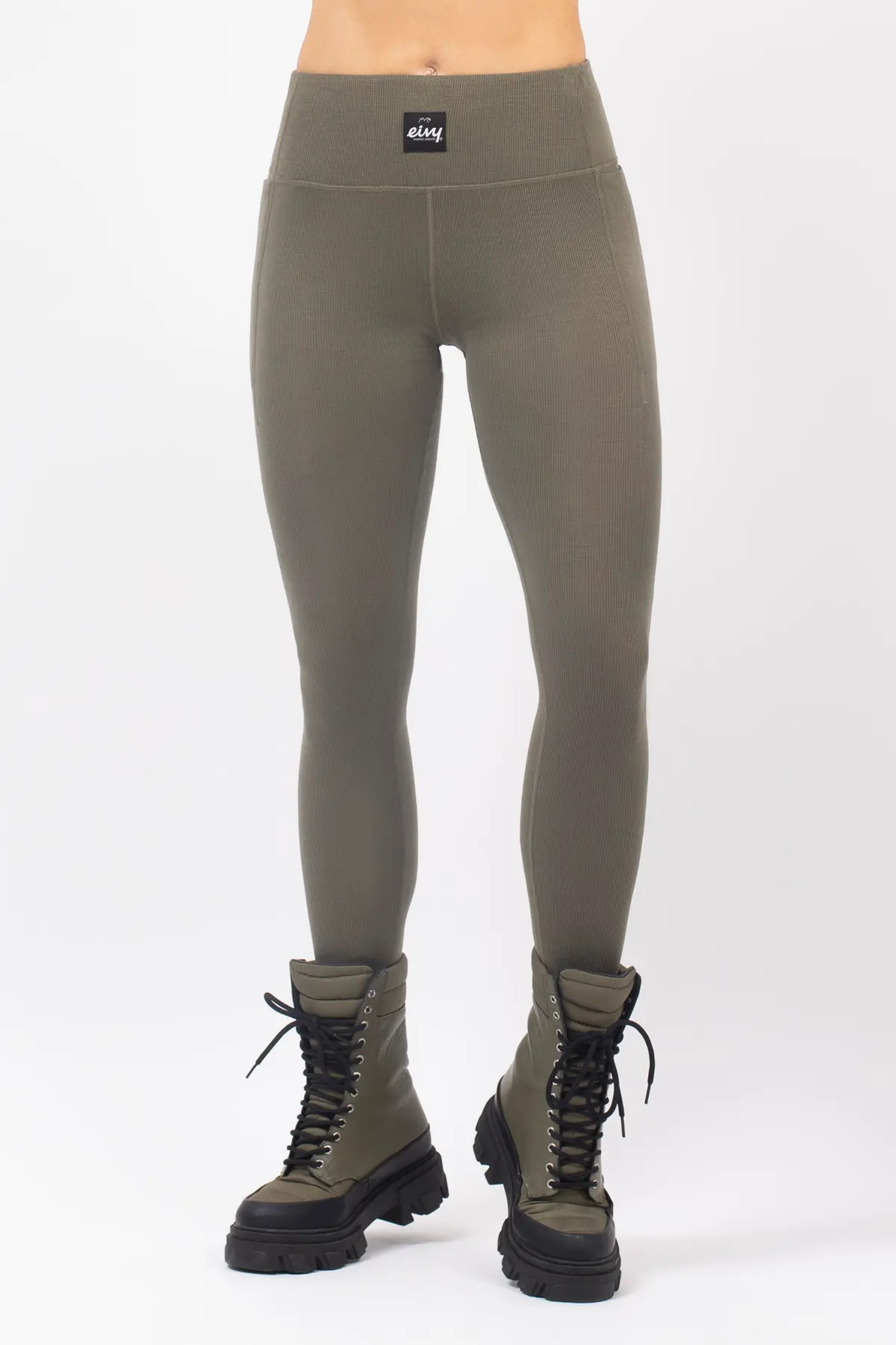 Pocket Merino Wool Rib Tights - Olive