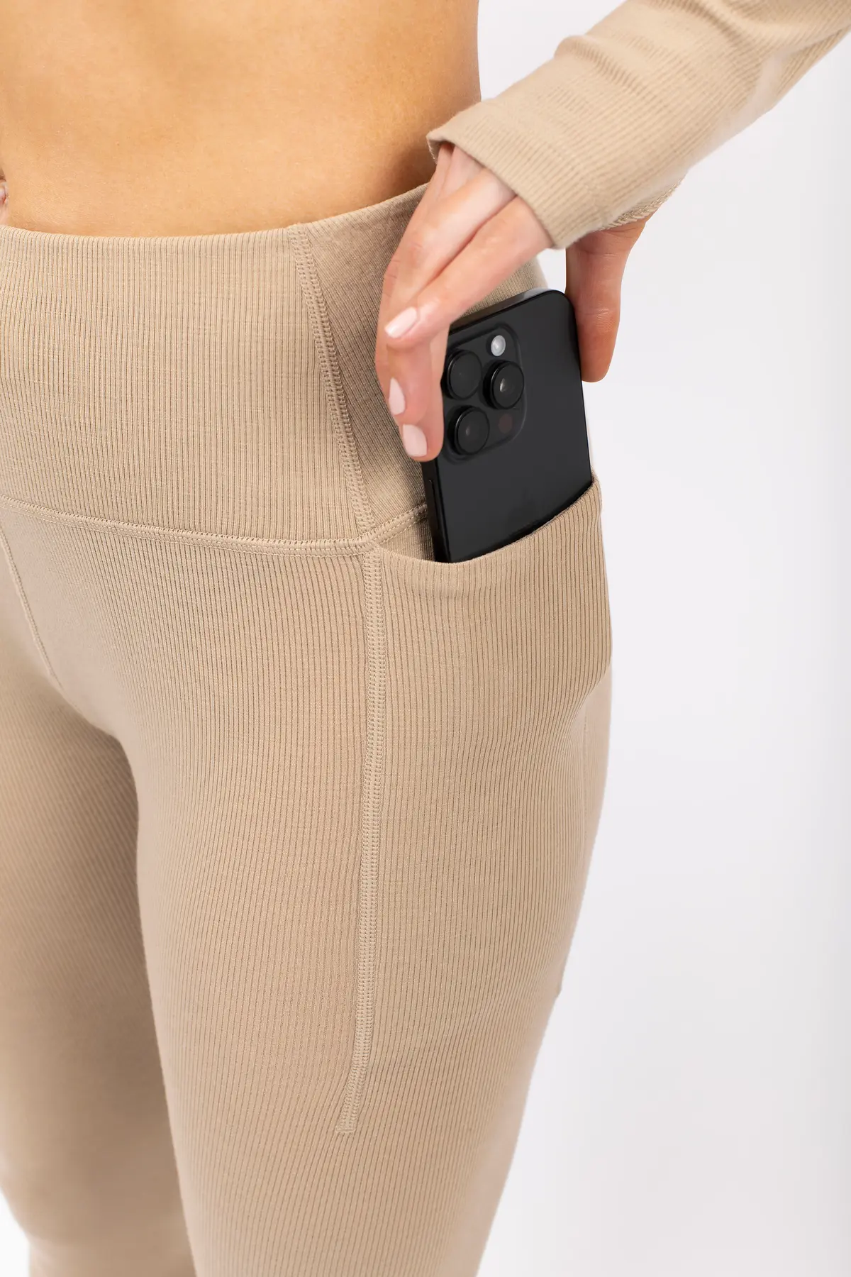 Pocket Merino Wool Rib Tights - Sand