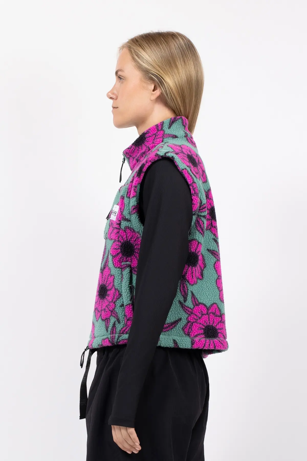 Boxy Sherpa Vest - Turquoise Flower