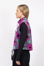 Boxy Sherpa Vest - Turquoise Flower
