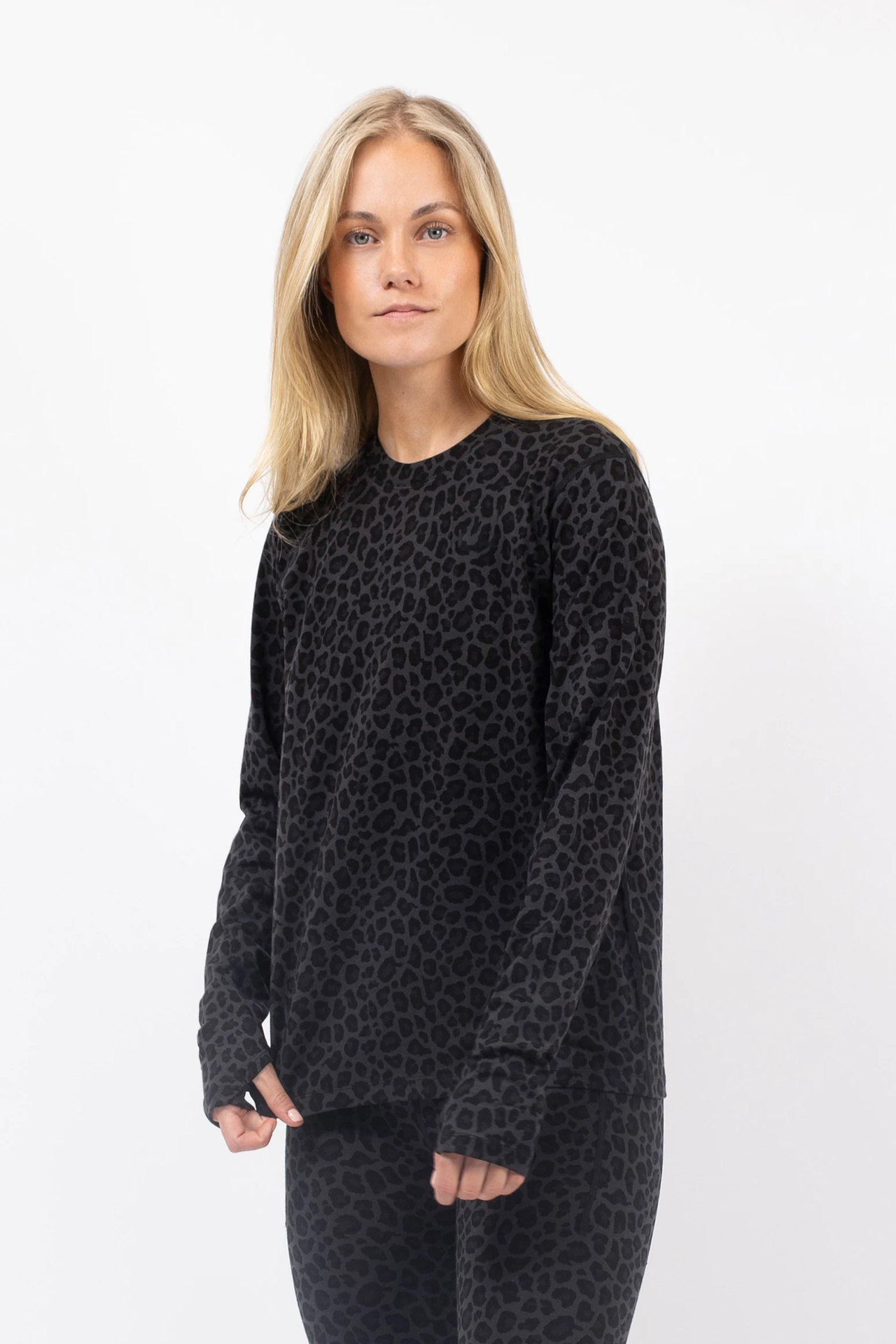Loose Fit Merino Wool Top - Black Leopard