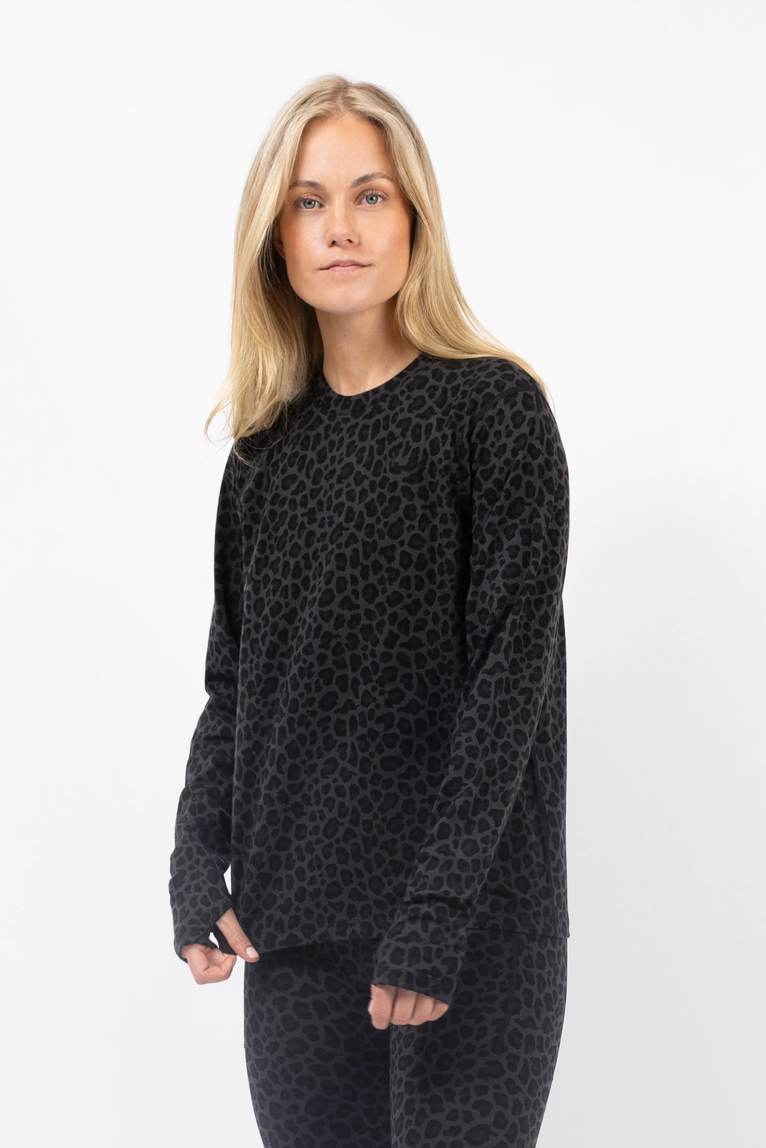 Loose Fit Merino Wool Top - Black Leopard