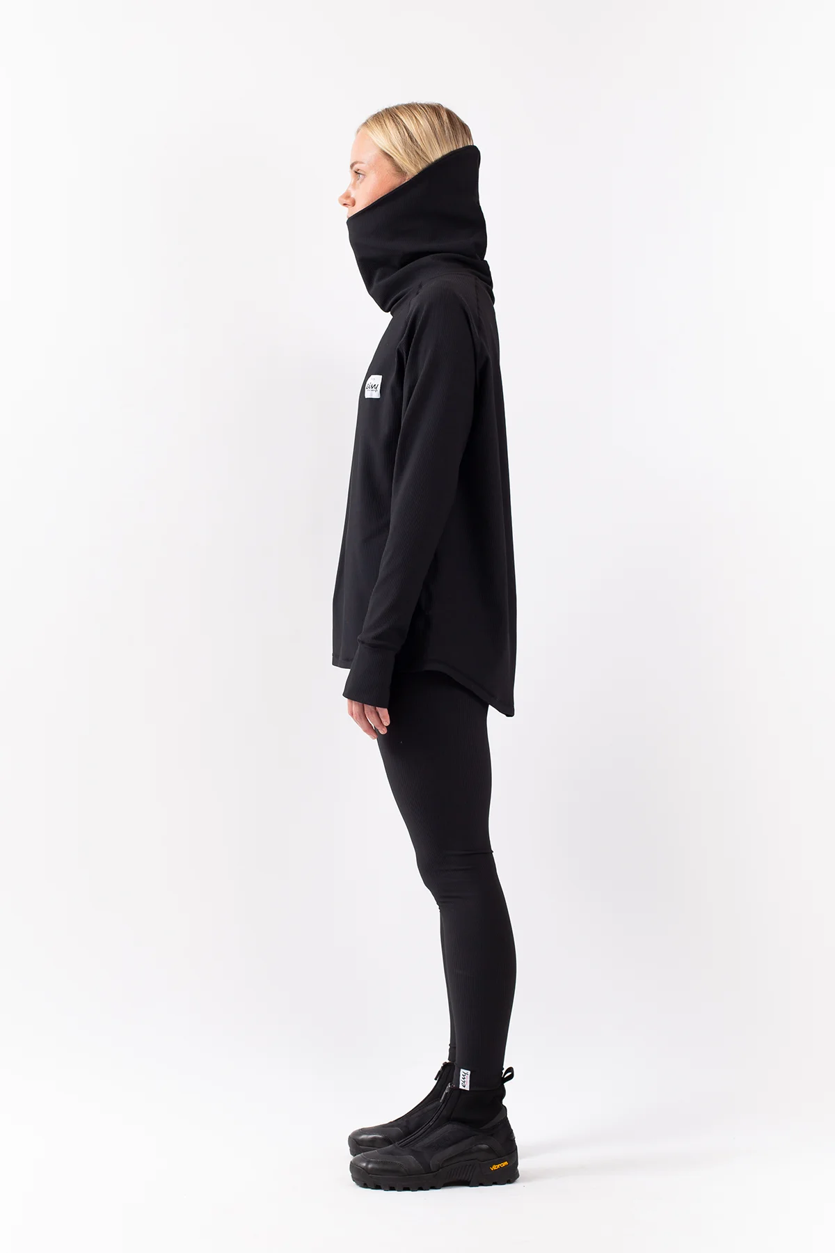 Loose Fit Gaiter Rib Top - Black