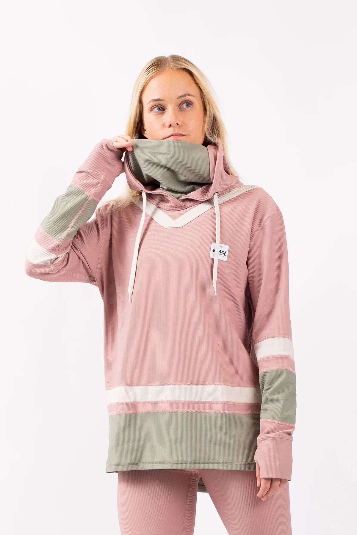 Loose Fit Hoodie Rib Top - Faded Blocks
