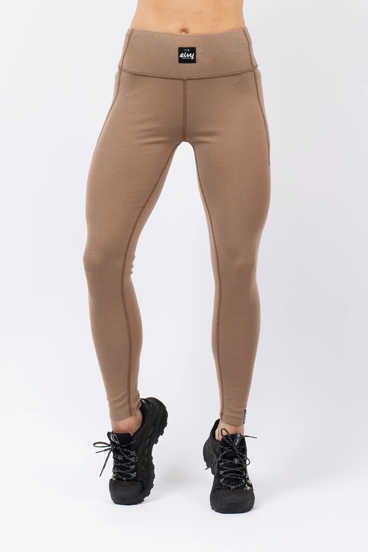 Pocket Merino Wool Rib Tights - Faded Coffee